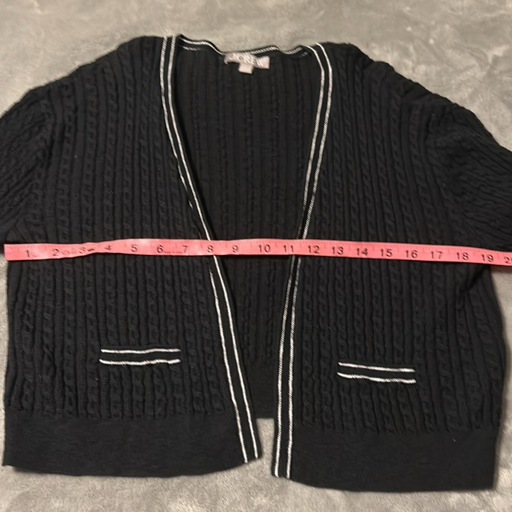 J.Crew Cropped Cable Knit Cardigan Tipped Black with h White Trim Sweater - Picture 6 of 10